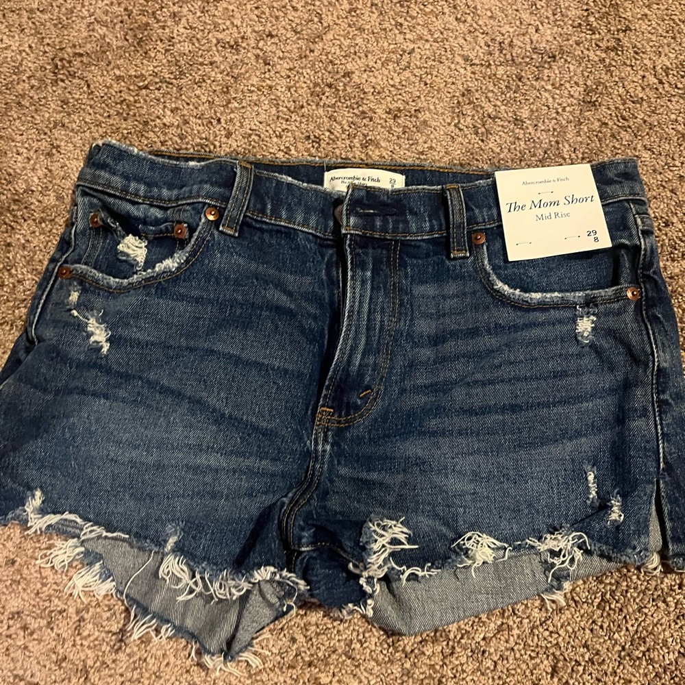 NWT Abercrombie & Fitch Distressed Dark Blue Jean Shorts